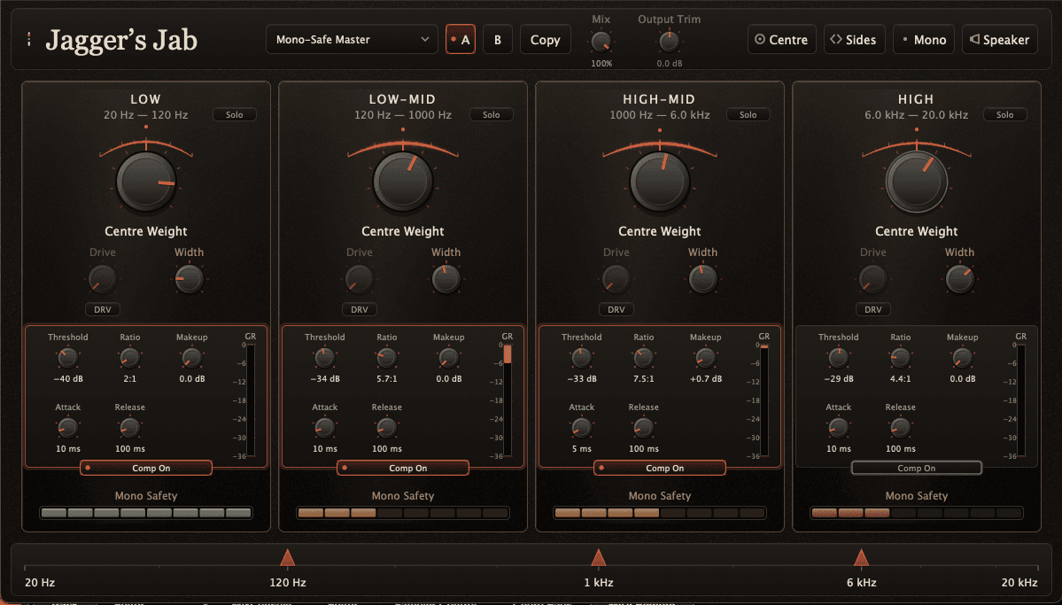 Jab plugin showing an active multiband preset